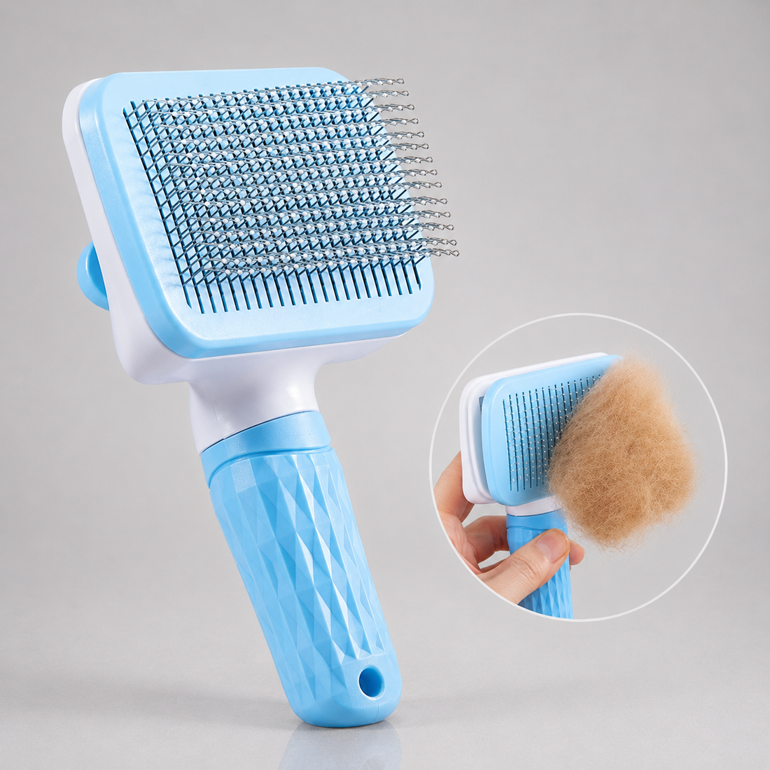 Self-cleaning deshedding slicker brush for dogs and cats