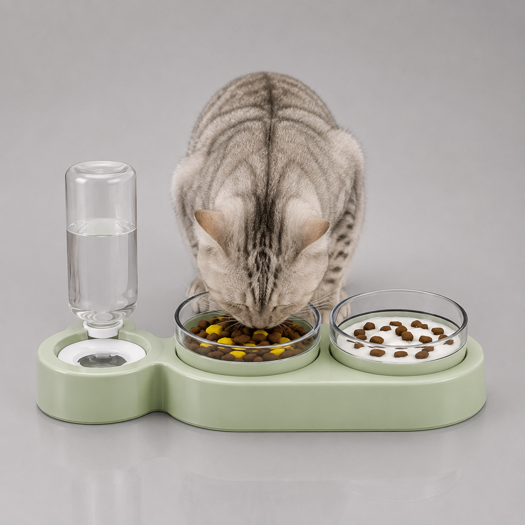 Rotating pet feeder bowl set – 3-in-1 food and water dispenser for cats and dogs