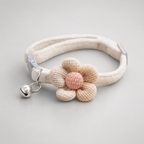 Beige flower cat collar with bell – soft adjustable kitten collar