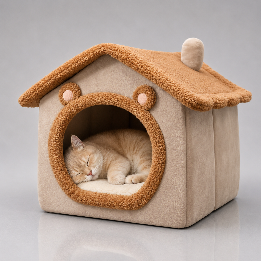 Cat cave house foldable – soft warm hideout bed for indoor cats