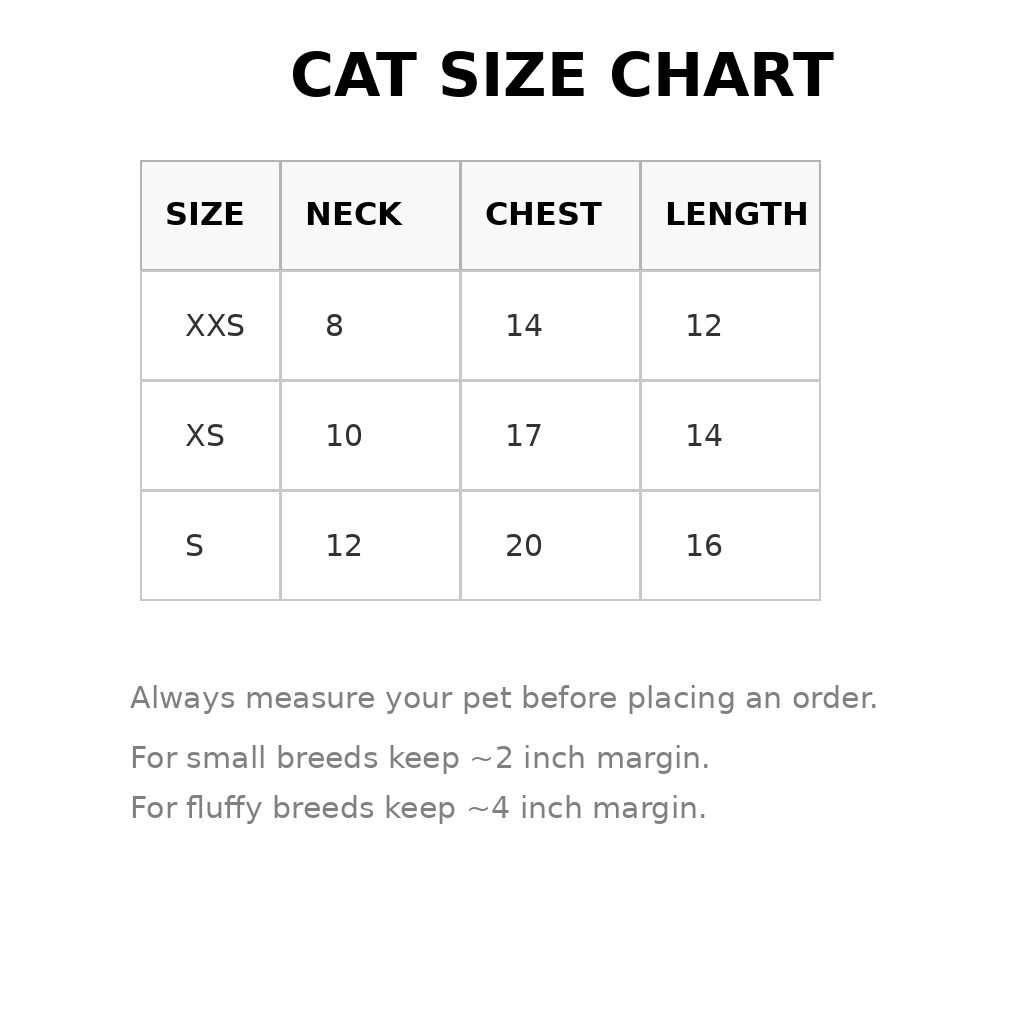 Cat size chart – size guide for cat frock dress