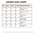 Dog size chart – size guide for dog vest outfit