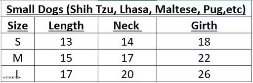 Dog t-shirt size chart – size guide for embroidered cotton dog tee