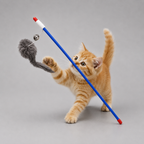 Mouse wand interactive cat toy – feather and fur teaser for kittens