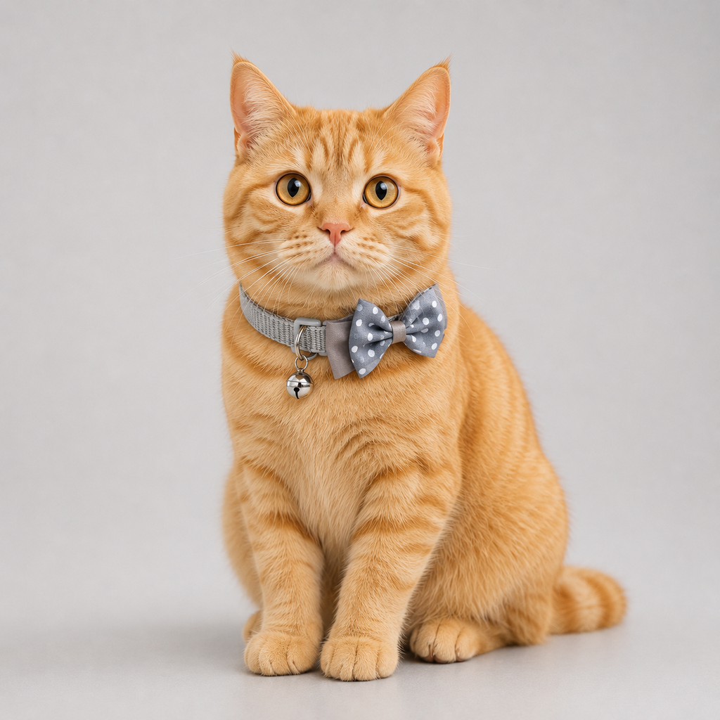 Soft grey bow cat collar with bell – stylish kitten neck collar India