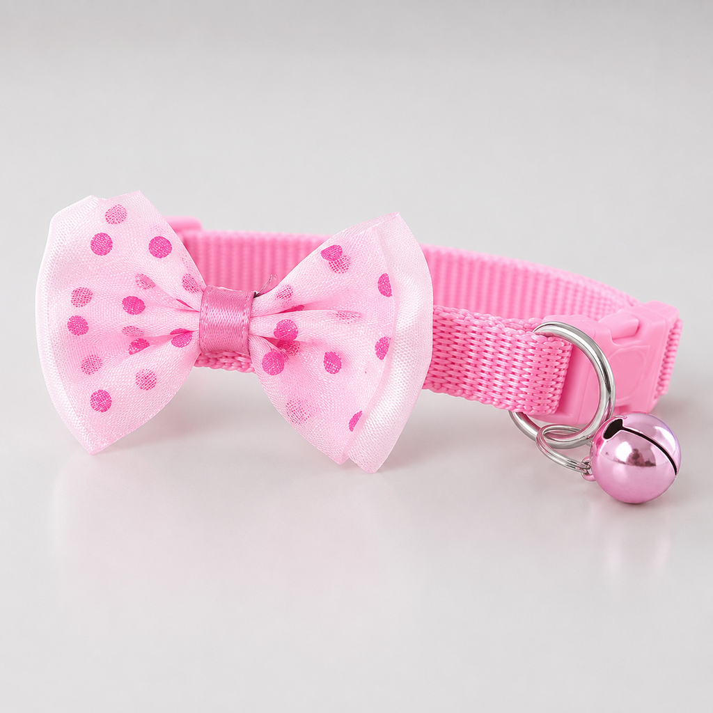 Pink cat collar with bell and bow – cute adjustable collar for kittens