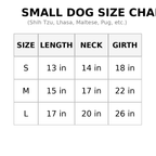 Small dog size chart – size guide for butterfly embroidered dog t-shirt