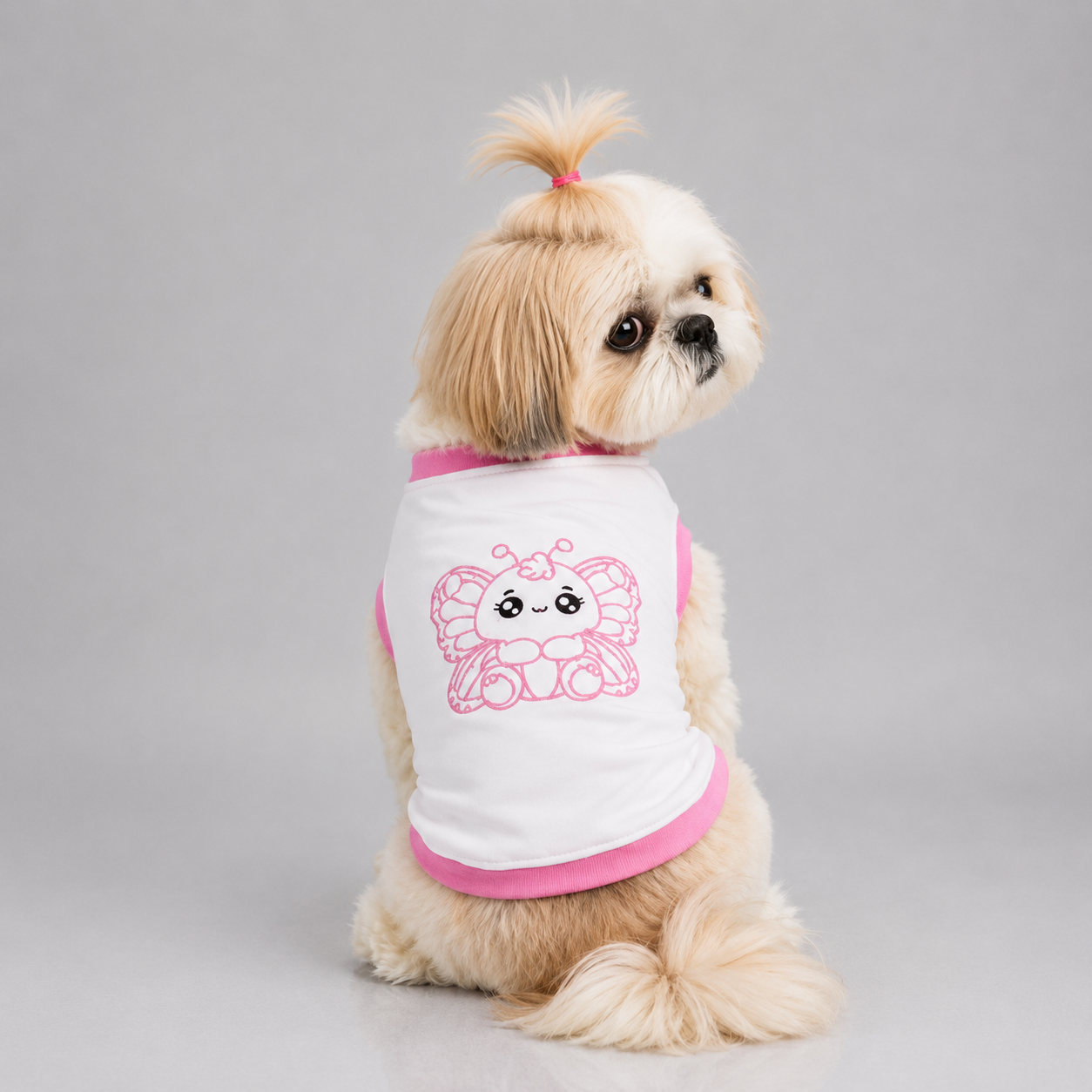 Pink butterfly embroidered dog t-shirt – cute floral pet clothing India