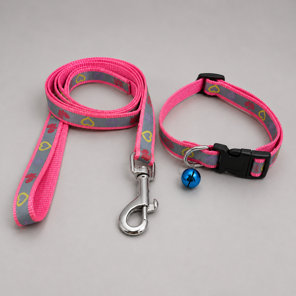 Reflective nylon dog leash and collar set with bell – night safety pet collar India
